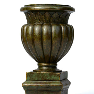 Carved Stadium Urn Planter - 20-inch — Green Bronze finish