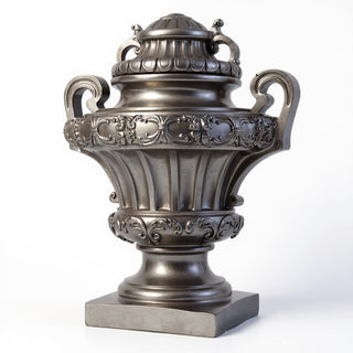 Embellished Urn with Lid Planter - 31-inch — Aged Silver finish