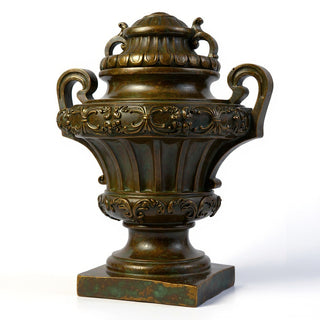 Embellished Urn with Lid Planter - 31-inch — Green Bronze finish