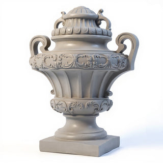 Embellished Urn with Lid Planter - 31-inch — Limestone finish