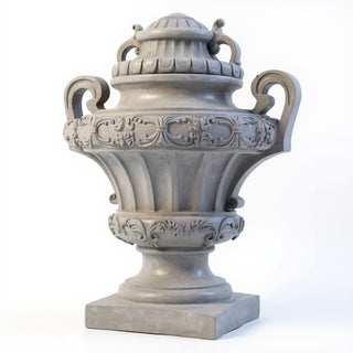 Embellished Urn with Lid Planter - 31-inch — Mossy Green finish