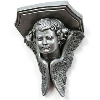Angel Face with Wings Wall Plaque - 16-inch — Aged Silver finish