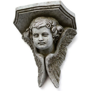 Angel Face with Wings Wall Plaque - 16-inch — Antique Stone finish