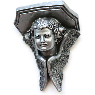 Angel Face with Wings Wall Plaque - 16-inch — Antique Silver finish