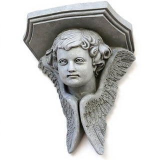 Angel Face with Wings Wall Plaque - 16-inch — Limestone finish