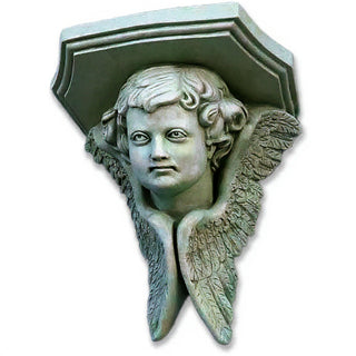 Angel Face with Wings Wall Plaque - 16-inch — Mossy Green finish