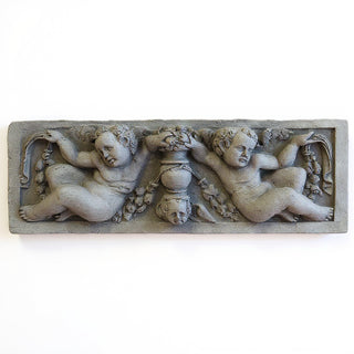 Angels with Urn Relief Wall Plaque — Limestone finish