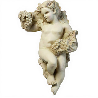 Grape Cherub Wall Plaque - 14-inch - Antique White finish