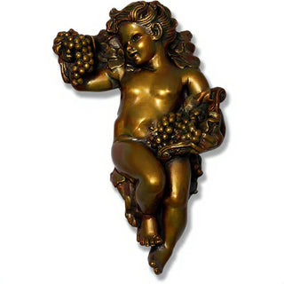 Grape Cherub Wall Plaque - 14-inch - Bronze finish