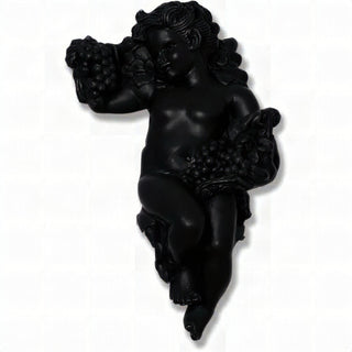 Grape Cherub Wall Plaque - 14-inch - Flat Black finish