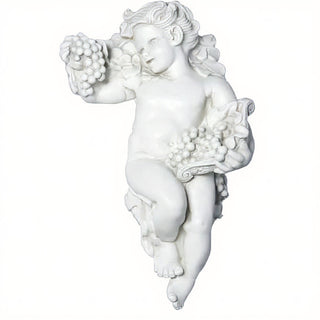 Grape Cherub Wall Plaque - 14-inch - Flat White finish
