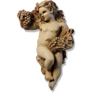 Grape Cherub Wall Plaque - 14-inch - Gothic Stone finish
