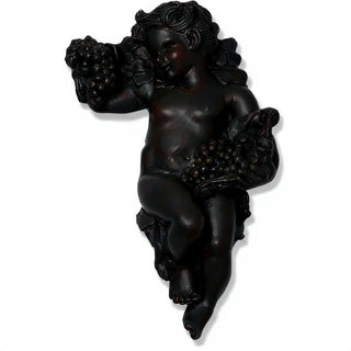Grape Cherub Wall Plaque - 14-inch - Iron finish