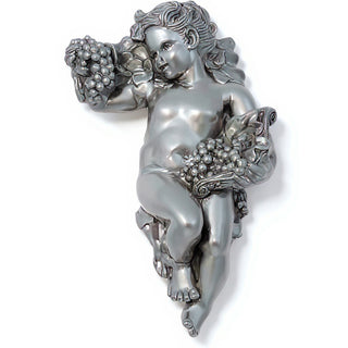 Grape Cherub Wall Plaque - 14-inch - Silver finish