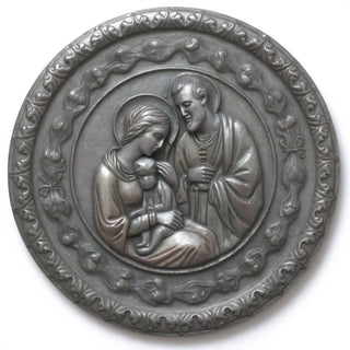 Holy Family Wall Plaque — Aged Silver finish