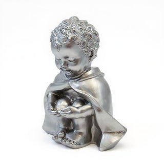 Pondering Baby Saint Francis of Assisi Statue - 14-inch — Silver finish