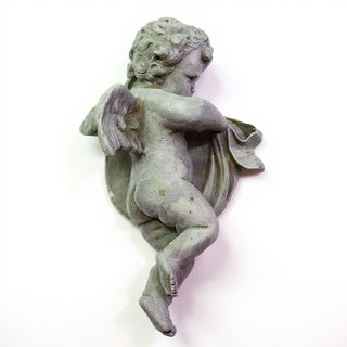Cherub Tapestry Left Statue - 12-inch — Antique Stone finish