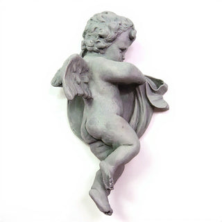 Cherub Tapestry Left Statue - 12-inch — Limestone finish