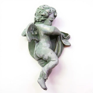 Cherub Tapestry Left Statue - 12-inch — Mossy Green finish