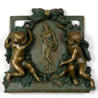 La Belle Demoiselle Cherub Wall Plaque — Green Bronze finish