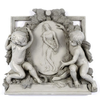 La Belle Demoiselle Cherub Wall Plaque — Limestone finish
