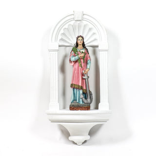 Fiberglass resin wall niche with a classical arched recess, unpainted, shown against a plain background — alternate view
