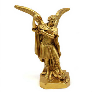Saint Michael the Archangel Overcoming Satan Statue - 16-inch — Antique Gold finish