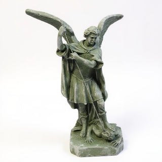 Saint Michael the Archangel Overcoming Satan Statue - 16-inch — Mossy Green finish