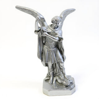 Saint Michael the Archangel Overcoming Satan Statue - 16-inch — Silver finish