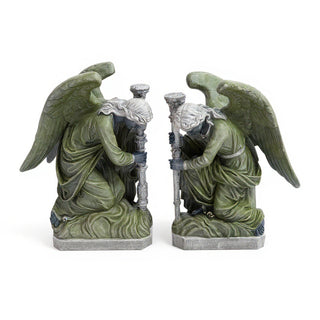 Bergama Angel, Right Statue - 35-inch — Mossy Green finish