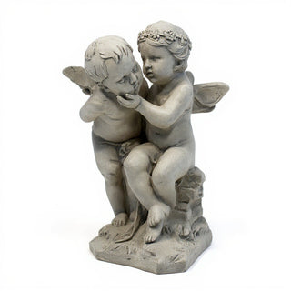 Two Cherubs Playing Statue - 21-inch — Limestone finish