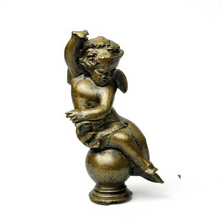 Manor Garden Cherub, Left Statue - 30-inch — Green Bronze finish
