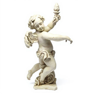 Rococo Angel Torch, Right Candleholder - 43-inch — Antique White finish