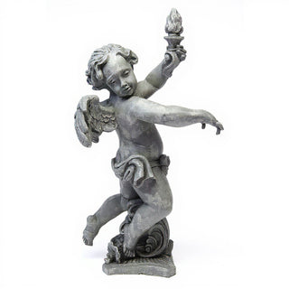 Rococo Angel Torch, Right Candleholder - 43-inch — Old Stone finish