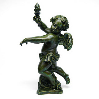 Rococo Angel Torch, Left Candleholder - 43-inch — Green Bronze finish