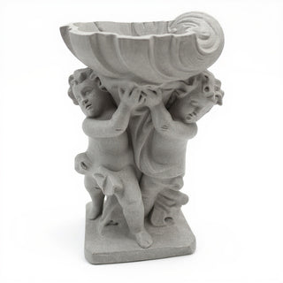 Twin Cherubs with Shell Statue - 36-inch — Limestone finish
