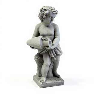 Cherub Water Pourer Fountain Figure - 38-inch — Limestone finish