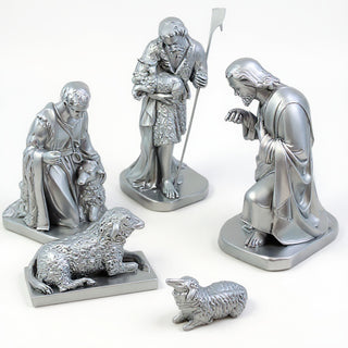 Shepherd Nativity Set Statue Set — Silver finish