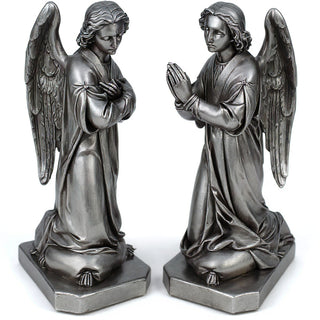 Shrine Angel Set Statue - 39-inch — Aged Silver finish