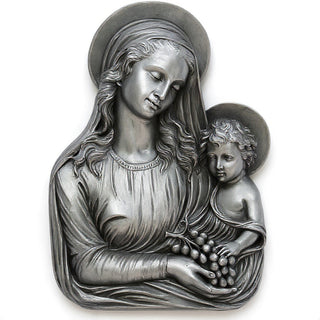 Madonna Eucharist Wall Plaque - 18-inch — Aged Silver finish