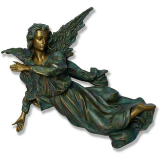 Winged Hanging Angel Wall Angel - 17-inch — Green Bronze finish