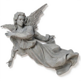 Winged Hanging Angel Wall Angel - 17-inch — Limestone finish