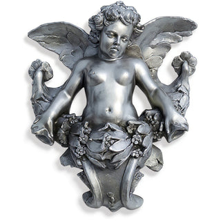 Angel Gliding, Looking Left Wall Piece - 34-inch - Antique Silver finish