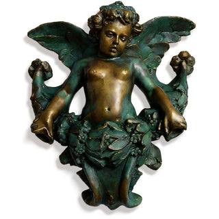 Angel Gliding, Looking Left Wall Piece - 34-inch - Green Bronze finish