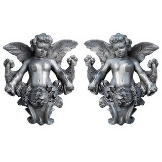 Gliding Angels, Left and Right Statue Set - 34-inch — Aged Silver finish