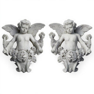Gliding Angels, Left and Right Statue Set - 34-inch — Limestone finish