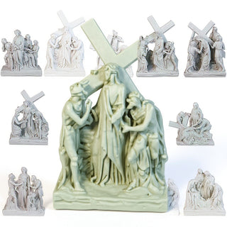 Stations of the Cross (14-Piece Set) Wall Plaques — Mossy Green finish