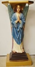 Hand-painted fiberglass resin angel statue kneeling in prayer, 38 inches tall. — alternate view