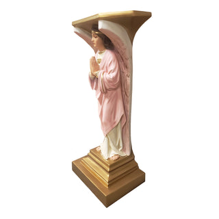 Hand-painted fiberglass resin angel statue kneeling in prayer, 38 inches tall. — alternate view