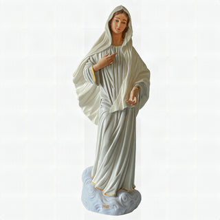 Hand-painted statue of Our Lady of Medjugorje in flowing robes, standing 35 inches tall.
